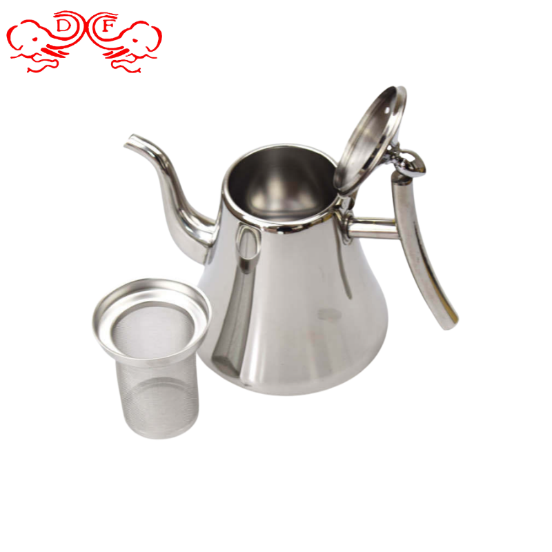 DF trading house cheap price stainless steel coffee kettle with filter goose neck tea pot water kettle mirror polishing oil pot