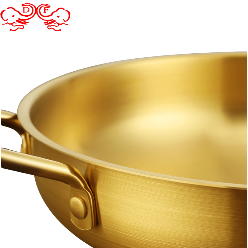 DF Trading house Factory Wholesale Korean Stainless Gold Steel Seafood pot ramen instant noodles cooker Double Handle For Hotel