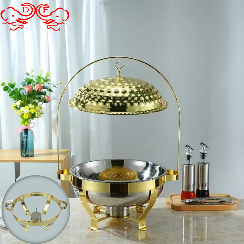 DF Trading house Hot sale Gold Round Hanging Food Warmer Stainless Steel Chafing Dish Buffet Set Food Beverage With Lid Holder