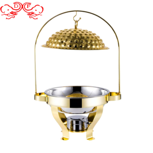 DF Trading house Hot sale Gold Round Hanging Food Warmer Stainless Steel Chafing Dish Buffet Set Food Beverage With Lid Holder