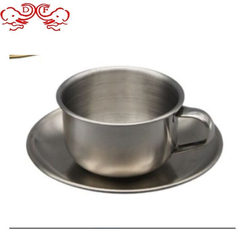 Coffee Mugs Water Milk Tea Mug Saucer Double Wall Mug with Tray DF Trading House Stainless Steel with Handle Elegant Gold Carton