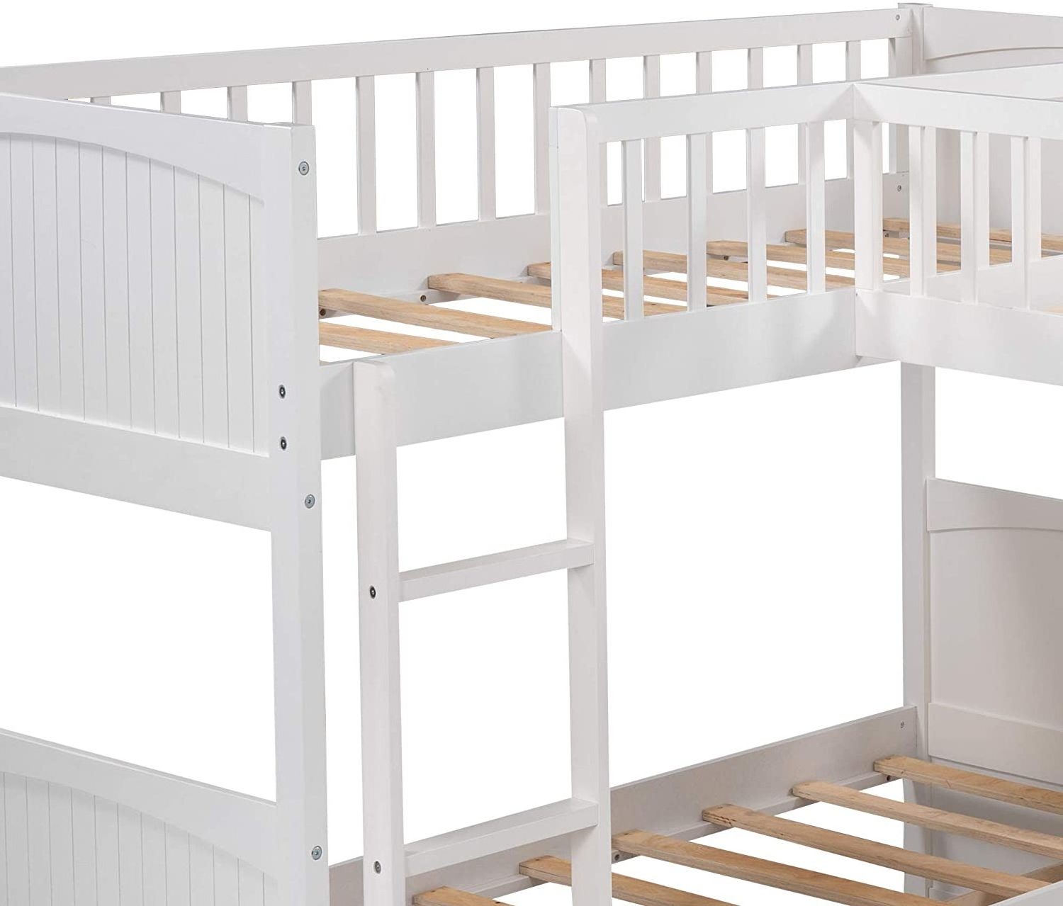 Pine Bed Twin Bed L Shaped Bunk Bed with 2 Drawers and 2 Ladders