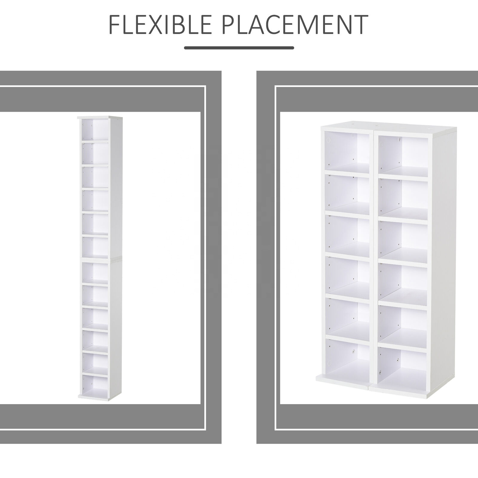 Set of 2 CD Media Display Shelf Unit Tower Rack Adjustable, White