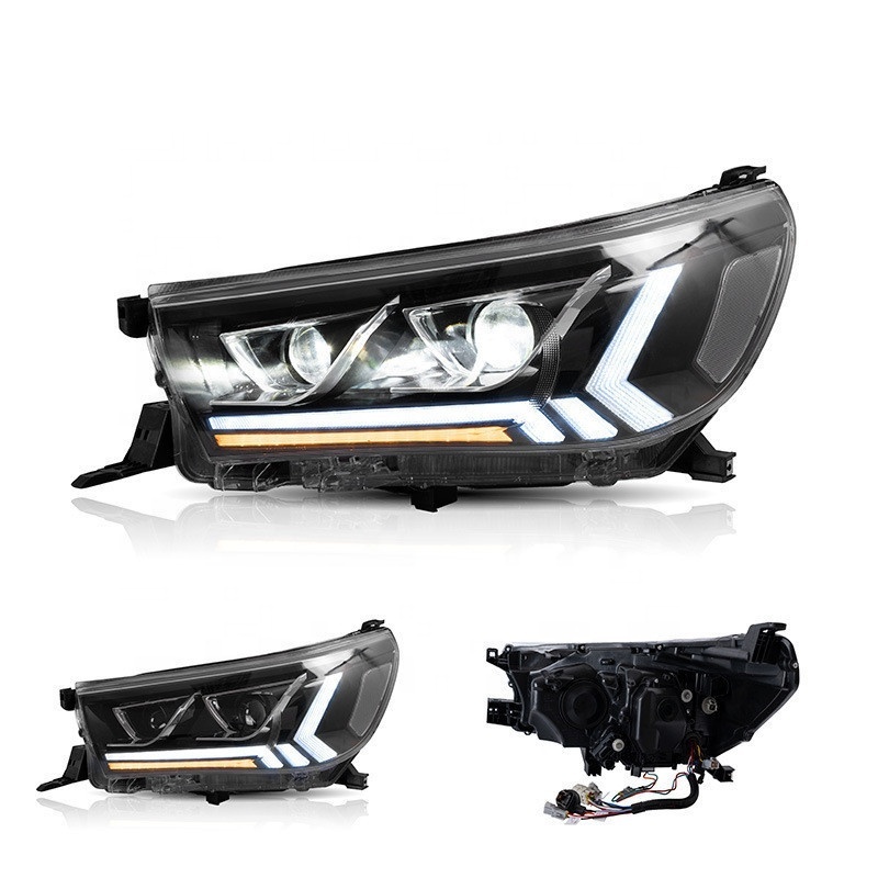 Full LED DRL Headlights Car Head Light bar cover fog Lamp For Toyota Revo Hilux Recco accessories 2015 - 2019 modify auto parts