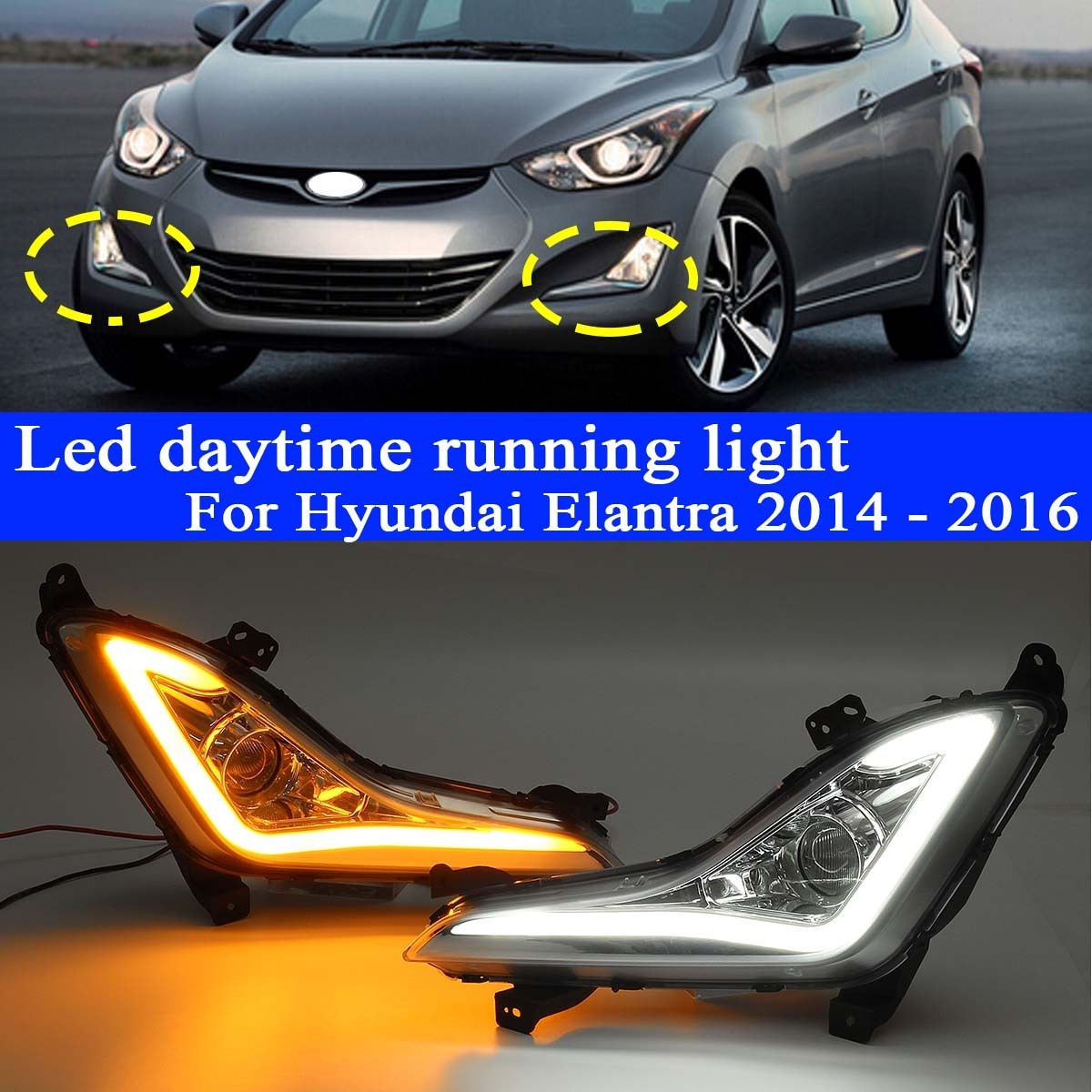 1 Pair Car Daytime Running Light LED with Fog Lamp DRL for Hyundai Elantra 2014-2016 parts car accessories vehicle body kits