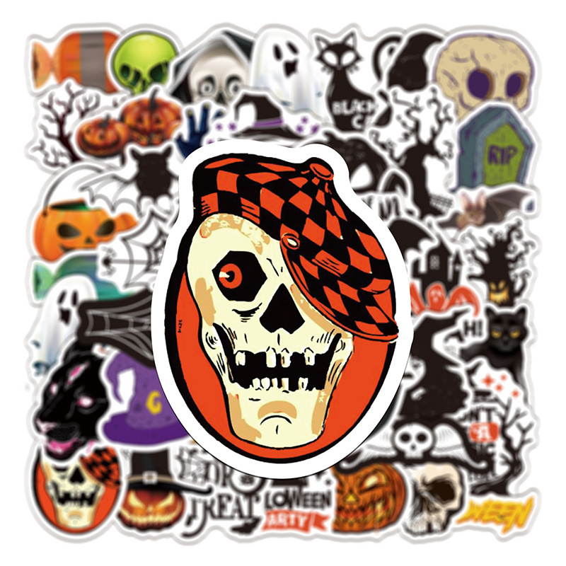 Fullrich Factory Wholesale Cartoon Halloween Ghost Wall Sticker Zombie Skeleton Pumpkin  Window Decorate Cartoon Sticker