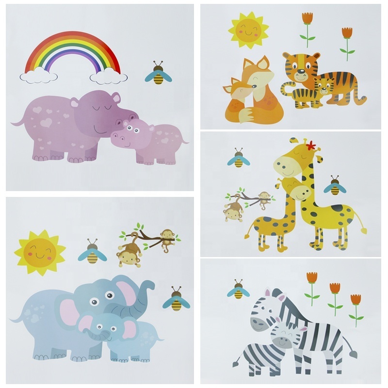 Custom Printing Decal Cartoon Animal Vinyl Removable Wall Sticker Home Decoration For Kids Living Room