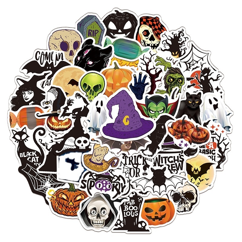 Fullrich Factory Wholesale Cartoon Halloween Ghost Wall Sticker Zombie Skeleton Pumpkin  Window Decorate Cartoon Sticker