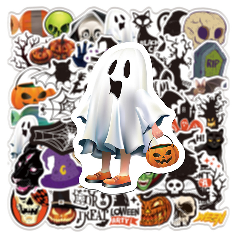 Fullrich Factory Wholesale Cartoon Halloween Ghost Wall Sticker Zombie Skeleton Pumpkin  Window Decorate Cartoon Sticker