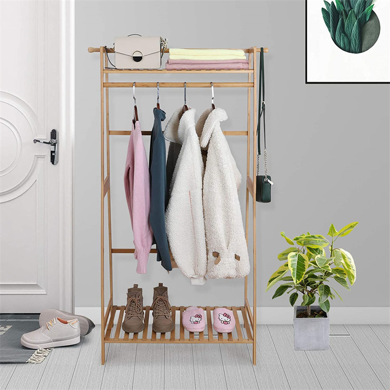 Indoor Entryway Bedroom Laundry Office Commercial Shelves Bamboo Clothing Rack for Kids Child Coat Shoe Clothes Hanging Drying