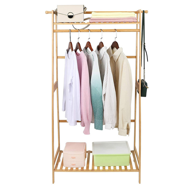 Indoor Entryway Bedroom Laundry Office Commercial Shelves Bamboo Clothing Rack for Kids Child Coat Shoe Clothes Hanging Drying