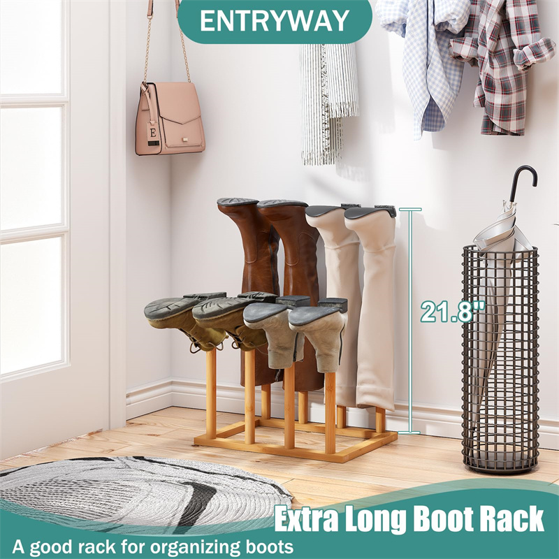 Hot Sales Free Standing Hallway Closet Bamboo Long Boots Shoe Rack