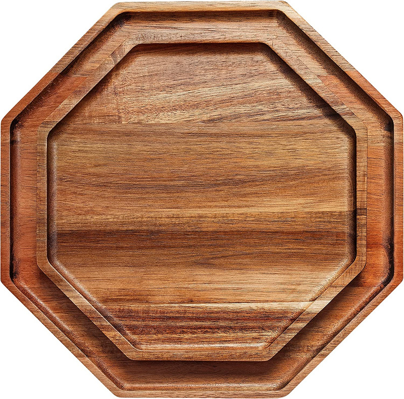 Acacia Wooden Octagonal Loaf Pans Serving Tray Restaurant Breakfast Wood Plate for Fruit Salads