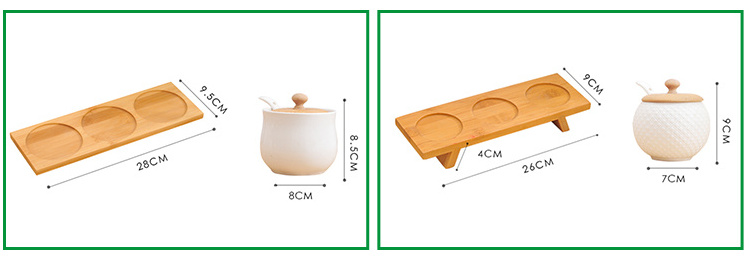 Wholesale Kitchen ceramic Spice Jar 3 Piece Porcelain Seasoning Canister Set With Wooden Tray