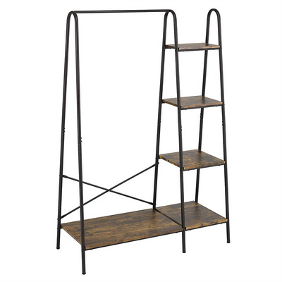 Wood Shelves Freestanding Portable Rustic Clothes Rack for Hanging Clothes Heavy Duty