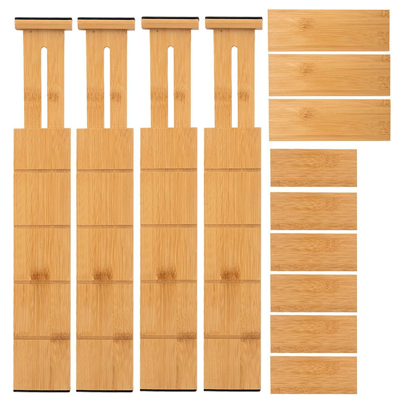 Hot Sales Expandable Adjustable Bamboo Drawer Dividers with Inserts for Kitchen Utensils, Dresser, Bedroom, Clothes