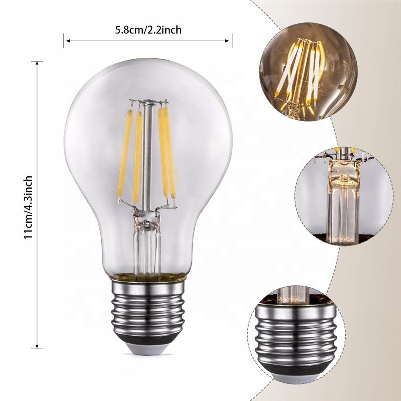 Hot sale Dimmable Edison Bulb120V 230V E26 E27 B22 LED Lamp A19 A60 LED Filament Bulb