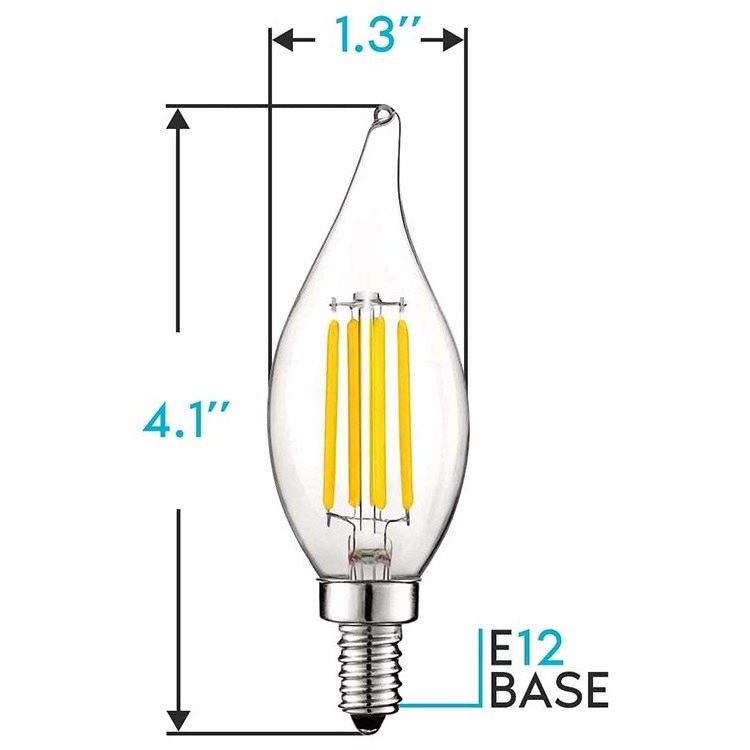 Vintage Style Dimmable  2W 4W 5W Edison Bulb E26 E27 B22 Base Clear C35 LED Filament Candle Bulb