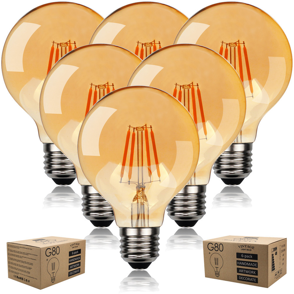 Factory Directly Supply 120V 2200K 2700K G80 Led Filament Retro Edison Light Amber Bulb