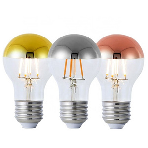 Factory Cheap OEM 2700K 6500K E27 E26 B22 Silver plated Tipped Crown Half Mirror Chrome LED Filament Light Globe Bulb