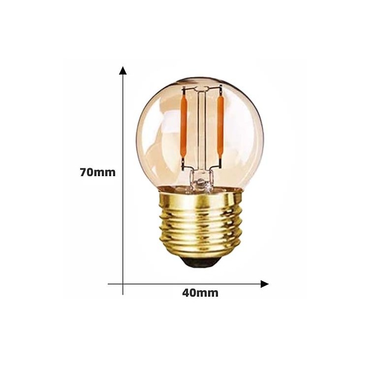 Customizable Amber Small Globe Bulb G40 2w 4w 2700k No Strobe Led Light Vintage Style Warm White Led Filament Bulb