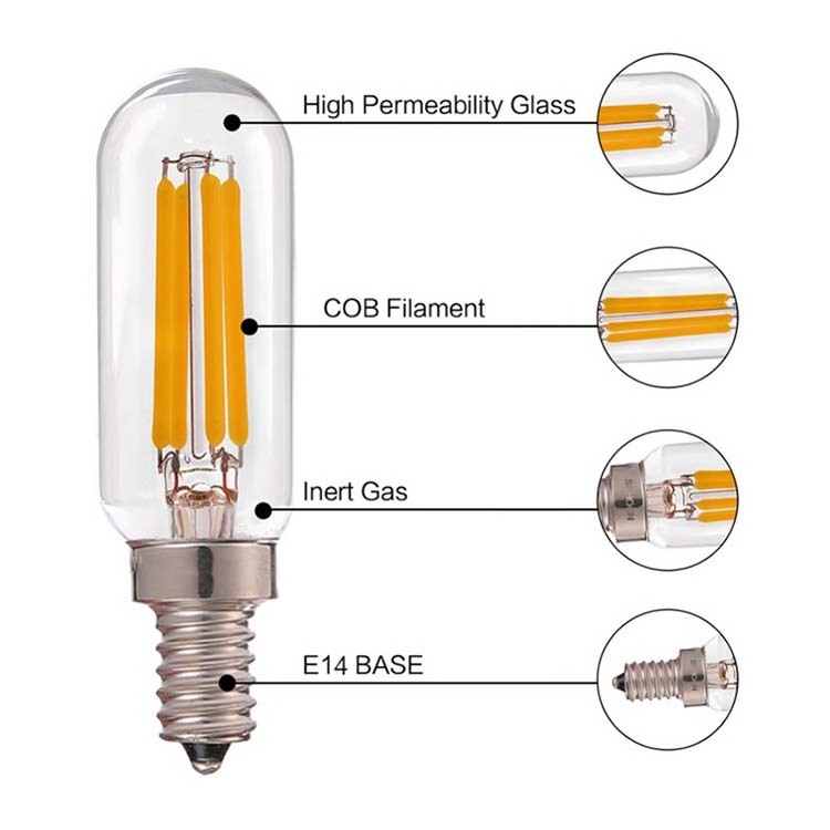 Customizable T25 tube LED Light Bulb 2W 4W 2700K E12 E14 E17 120V 220V LED filament bulb