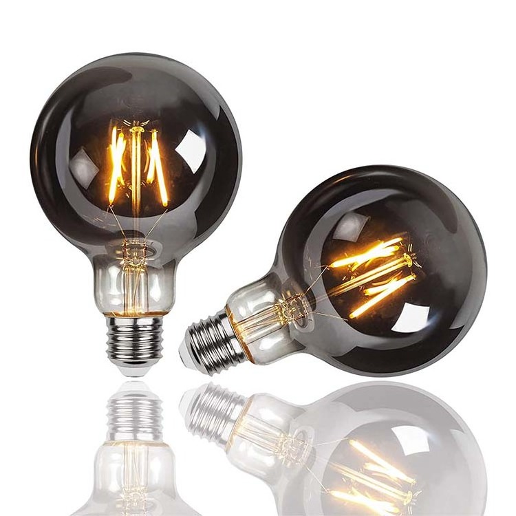 Glass Globe Decorative G80 Edison Led Light Bulbs Smoked Grey Led Filament Bulb