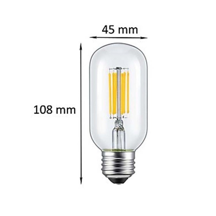 Low MOQ 120v 4w Warm White Retro Glass Small Tubular Class LED Filament Bulb T45 Edison Bulb For Home Decorate