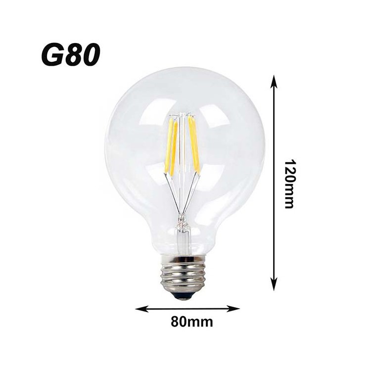 High Quality G80 Decorative Edison LED Light E26 E27 B22 120v 220v 4w 6w 8w Dimmable Led Filament Bulb