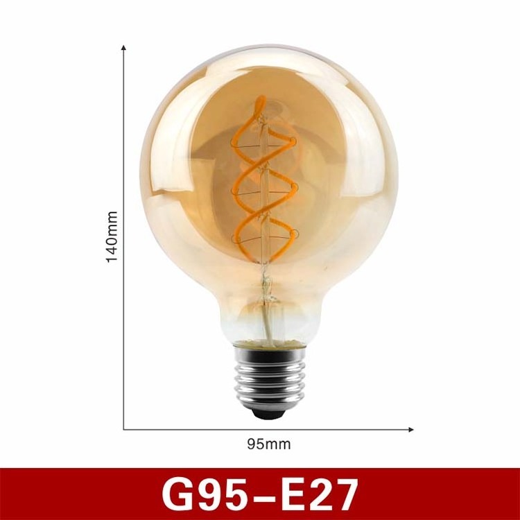 Decoration Amber 110V 220V  2200K 2700K E27 E26 G95 Edison Bulbs LED Spiral Filament Light