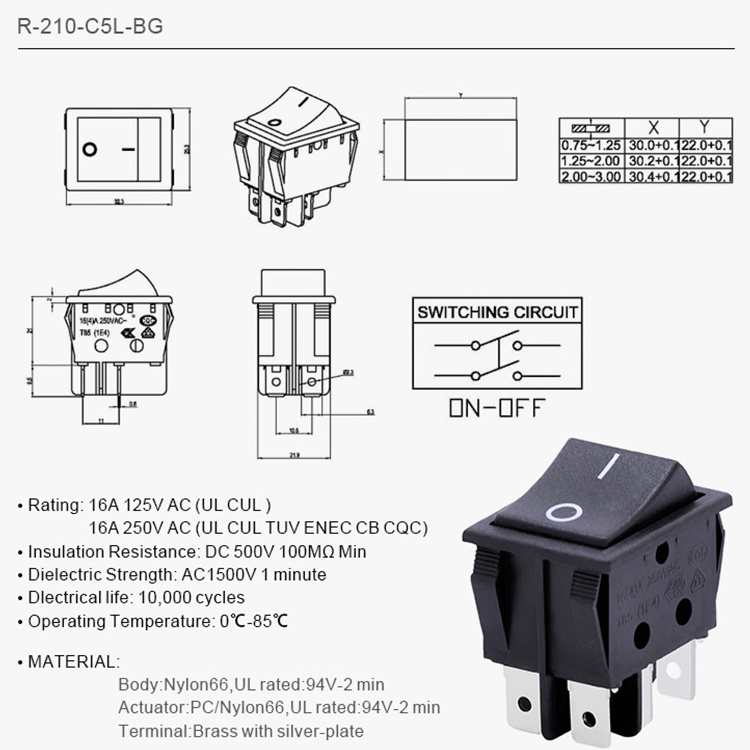 Custom Rocker Switch Actuator Coffee Machine Horn 125vac 16a 250vac T125 55 Rocker Switch 2 Pin