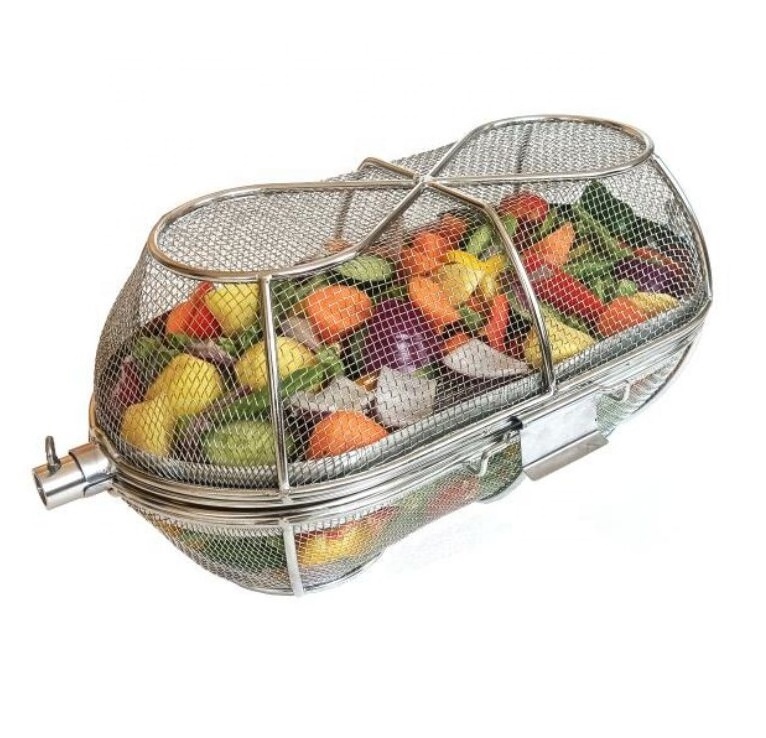 Stainless steel fine mesh bbq basket Universal replacement rotisserie basket