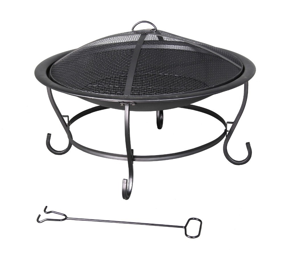 Sunjoy 30-in W Black Steel Wood-Burning Fire Pit