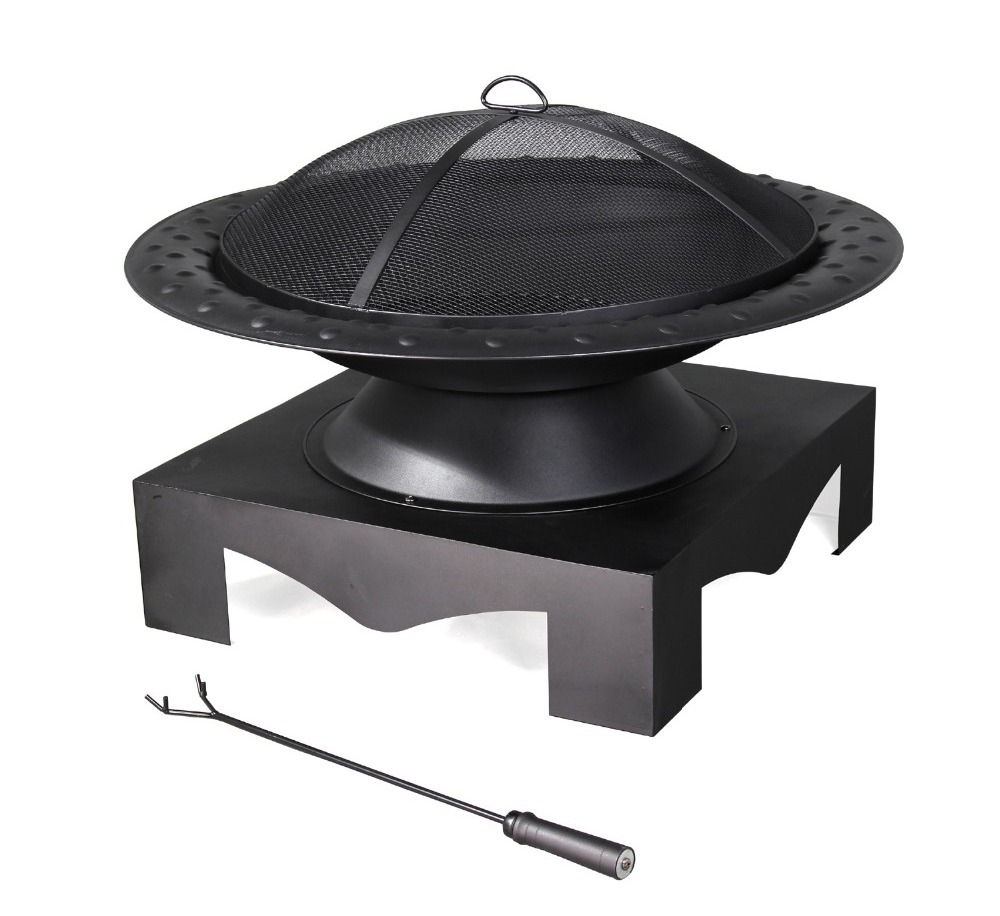 Sunjoy 30-in W Black Steel Wood-Burning Fire Pit