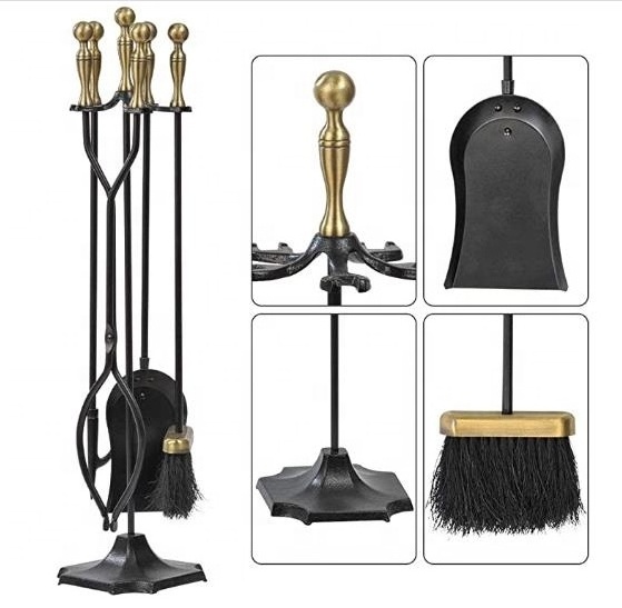 Fireplace Tools Set 5 Pieces 32In  Indoor Fireside Accessories Large Fire Place Tool Set Outdoor Holder Fire Kit Stand