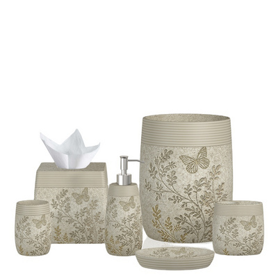 Delicate Butterfly Pattern yellow  Sandstone Finished Resin Bathroom Set