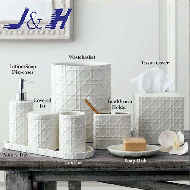 2023 new style Fancy Elegant Sandstone Effect Polyresin Bathroom Accessories Sets quality shower accessories sets