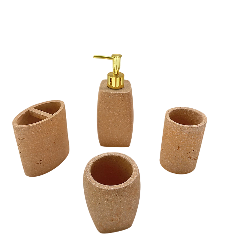 Wholesale Cement Vintage Artificial Brick bathroom Accessories Set Hand Soap Dispenser Pump Toothbrush Toilet Holder Tumbler