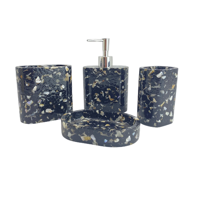 Factory price set bathroom resin 4 pcs marble effect home accessories with funny bathroom accessory set toothbrush holder