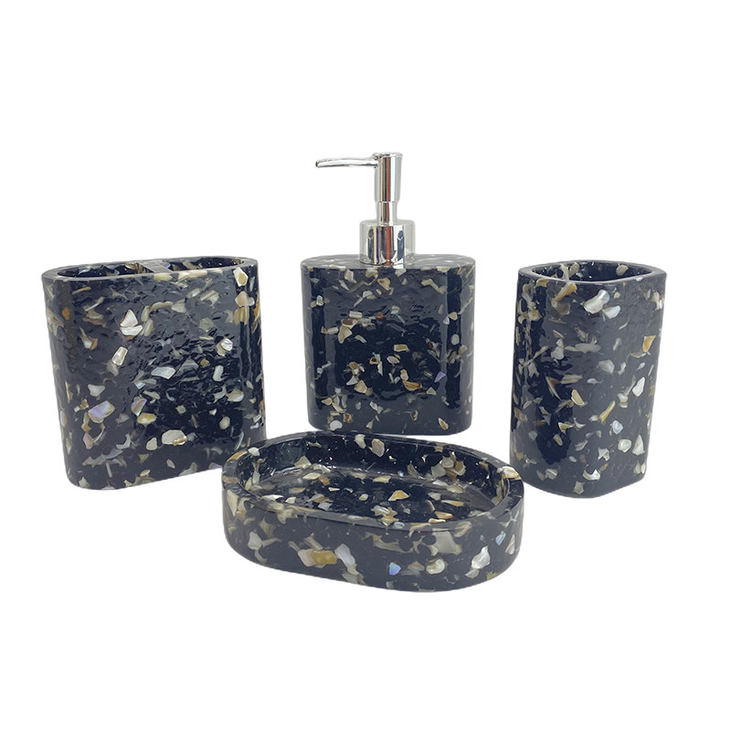 Factory price set bathroom resin 4 pcs marble effect home accessories with funny bathroom accessory set toothbrush holder