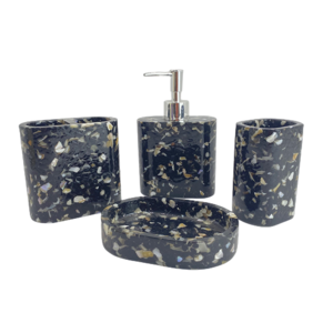 Factory price set bathroom resin 4 pcs marble effect home accessories with funny bathroom accessory set toothbrush holder