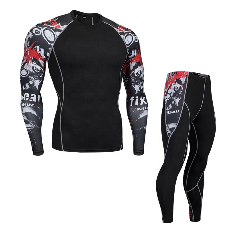 Wholesale 2 Pieces Sports Suits Men Fitness Gym Clothing Training Running Tights Compression Leggings Rash Guard Suits