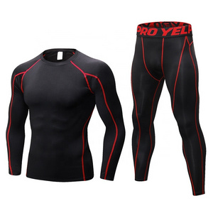 Men's Workout Set Compression Shirt and Pants Top Long Sleeve Sports Tight Baselayer Suit Quick Dry