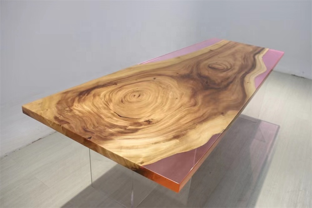 2023 most fashionable epoxy resin table (top) South American walnut wood with high quality hotel furniture live edge table