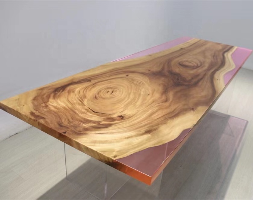 2023 most fashionable epoxy resin table (top) South American walnut wood with high quality hotel furniture live edge table