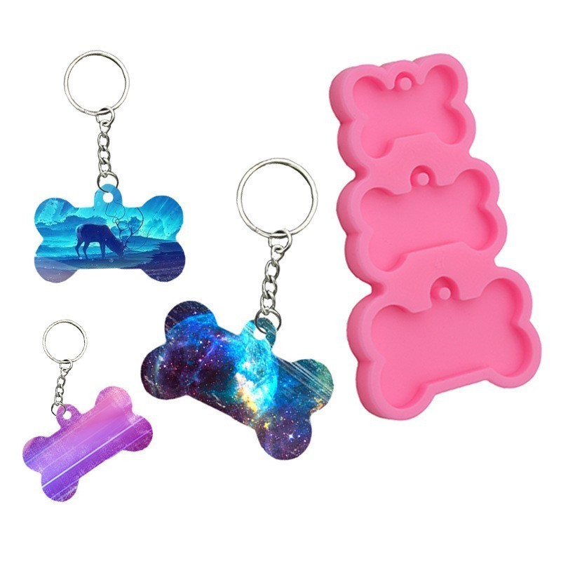 DIY Epoxy 3 Cavity Dog Bone Pendant Keychain Silicone Mold For Craft Resin