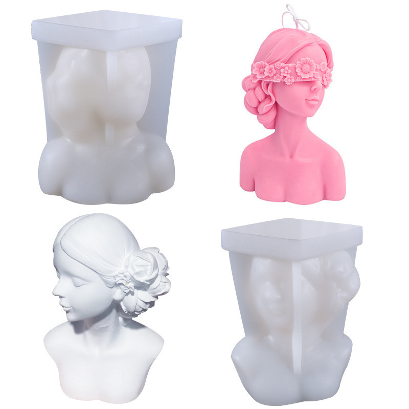 Diy Closed Eyes Girl Aromatherapy Plaster Mold Rose Flower Blindfolded Female Candle Silicone Mold