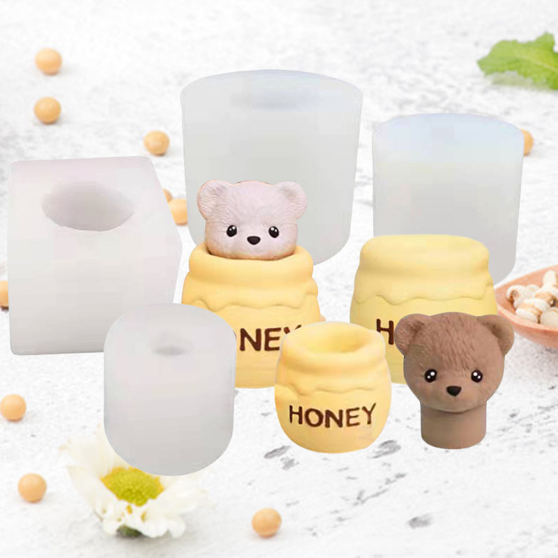 DIY Creative Teddy Bear Aromatherapy Candle Plaster Mold Bear Honey Jar Candle Silicone Mold