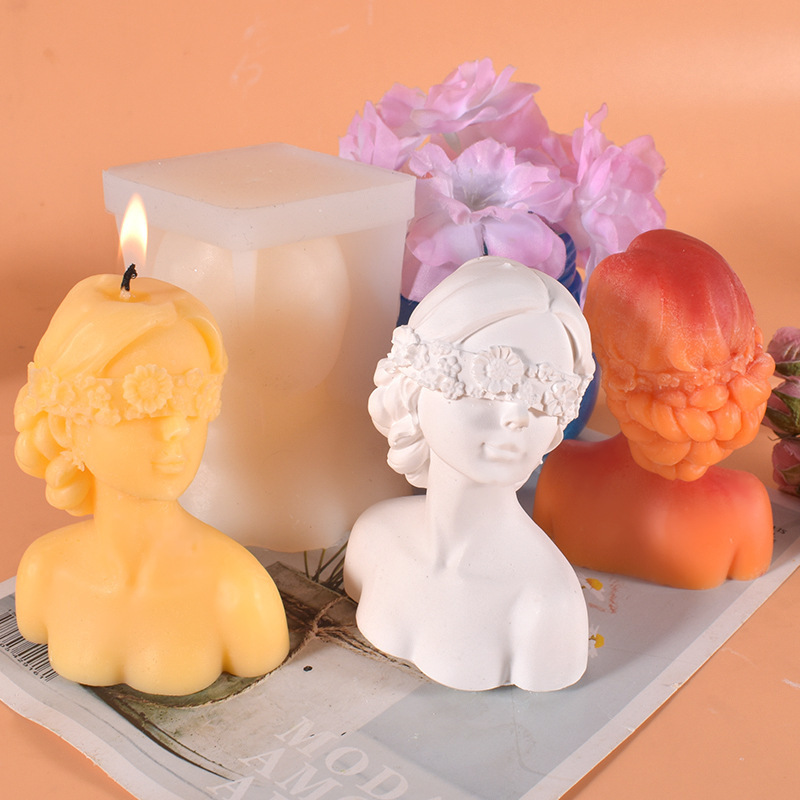 Diy Closed Eyes Girl Aromatherapy Plaster Mold Rose Flower Blindfolded Female Candle Silicone Mold