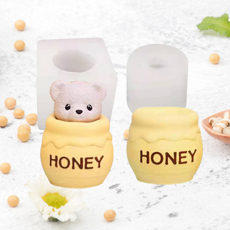 DIY Creative Teddy Bear Aromatherapy Candle Plaster Mold Bear Honey Jar Candle Silicone Mold